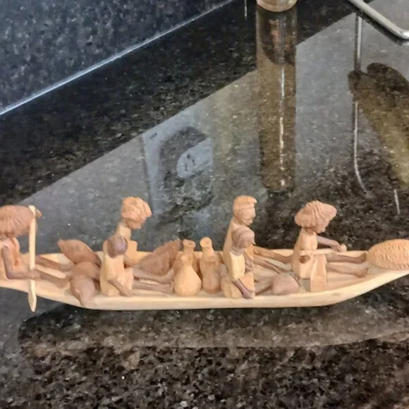 Folk Art Sculpture Carving Ghanaian Boat People (6) Vintage, 12 inches - Picture 8 of 13